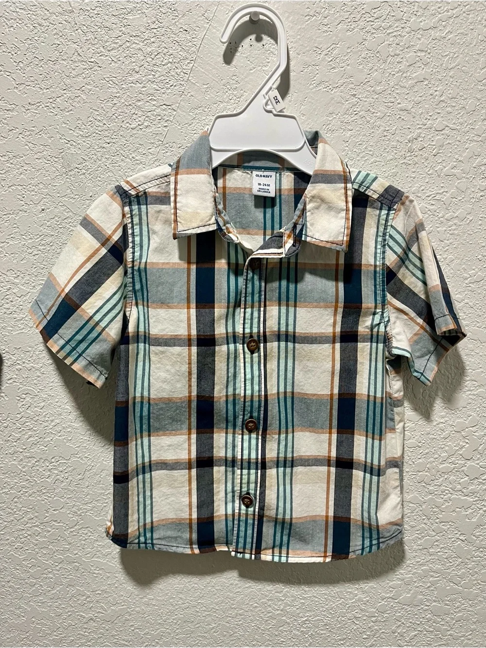 Old Navy Short-Sleeve Button-Up Shirts- Navy & Teal Plaid Set